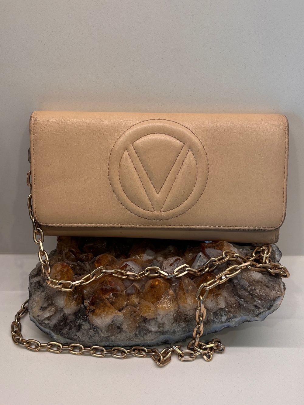 Valentino Beige wallet with Gold Chain Strap